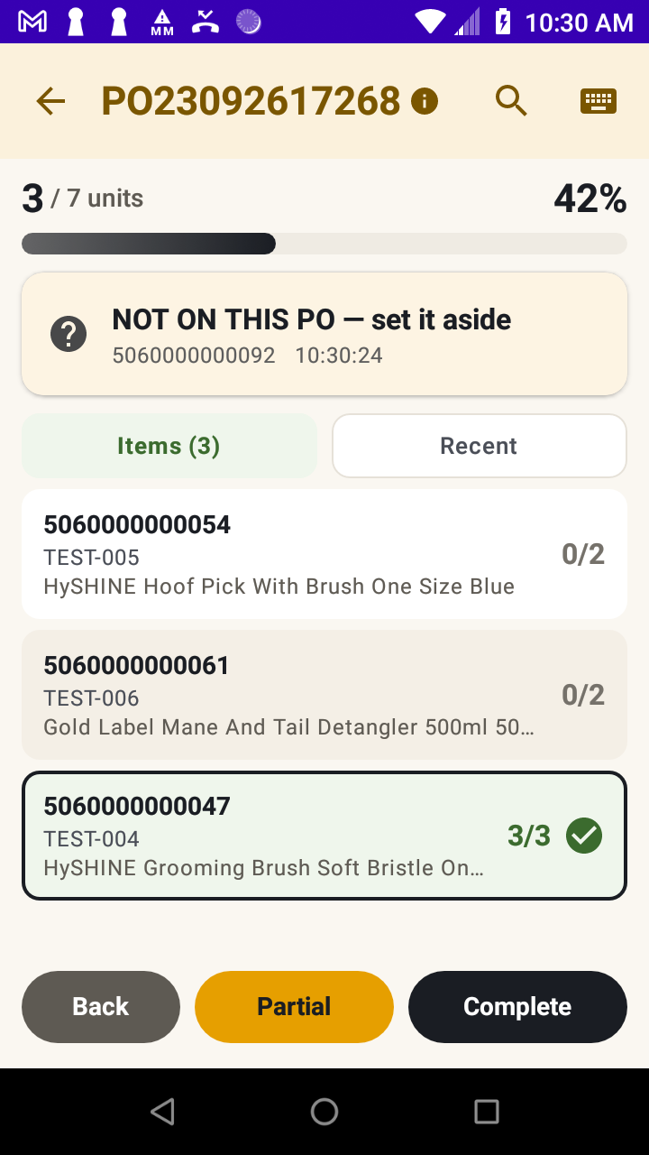An item not on the purchase order being refused