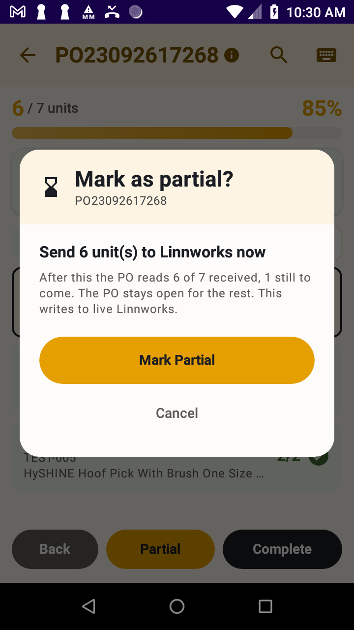 Confirmation screen stating exactly what will be sent
