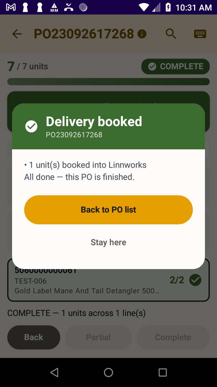 Delivery booked into Linnworks